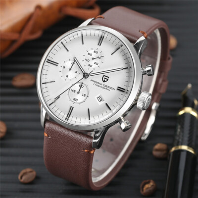 #ad PAGANI DESIGN Top Brand Men#x27;s Leather Quartz Wristwatch Waterproof Chronograph $51.69