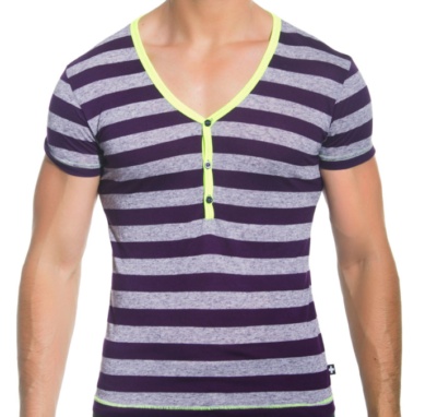 Henley Mens Tee Purple Striped Male 