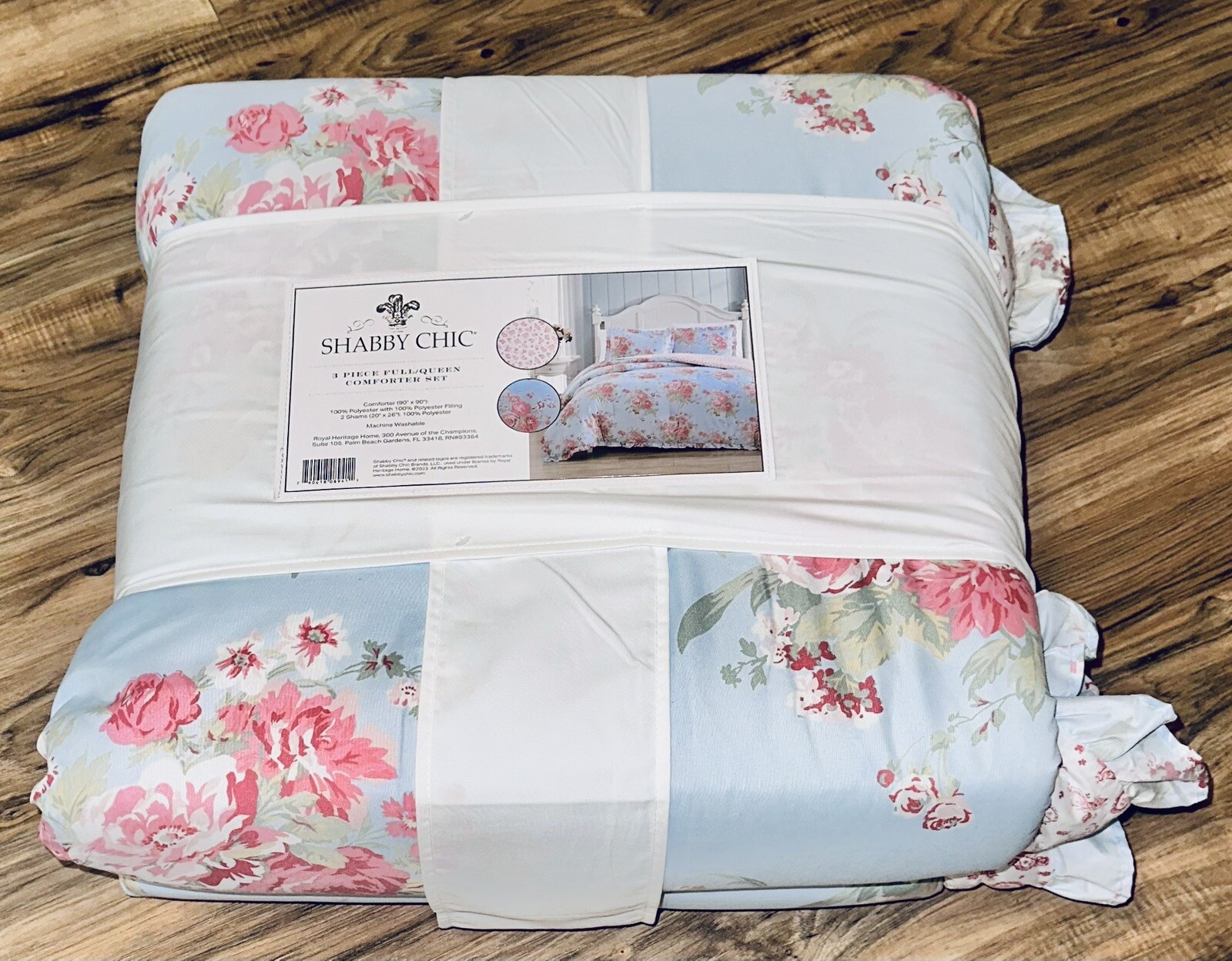 🌸 3Pc Shabby Chic Rachel Ashwell Comforter Set Blue Pink Floral