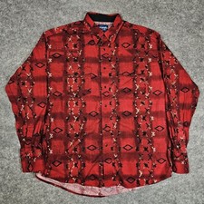 Wrangler Western Shirt Red Aztec Southwestern Cowboy Print Size XL Vintage
