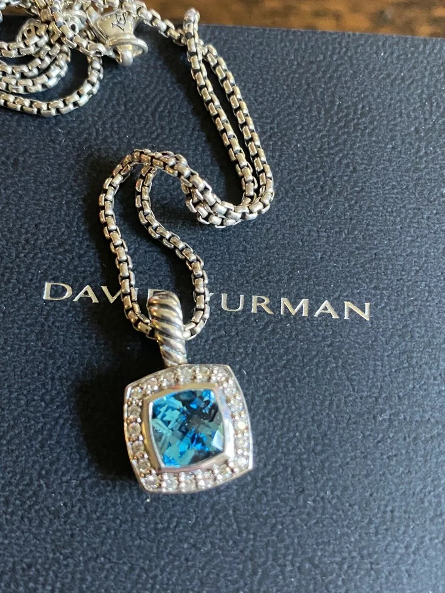 David Yurman Petite Albion Pendant Necklace with Blue Topaz and Diamonds