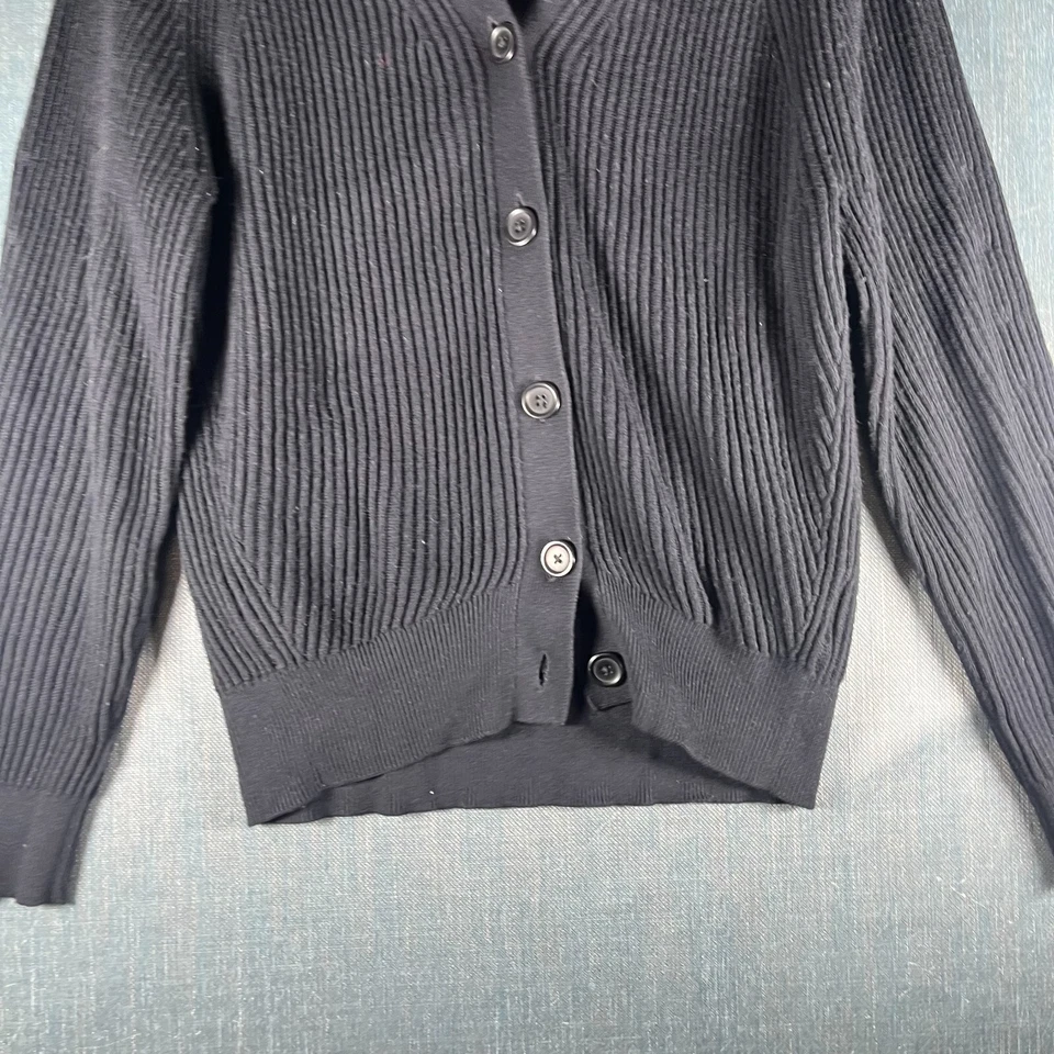 Uniqlo Mujer Cárdigan Suéter XS Negro Algodón Clásico Tejido Acanalado Manga Larga Foto 3 de 4