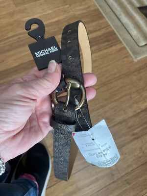 NEW Michael Kors BROWN Leather Gold‎ Chain Belt Size Large MICHAEL KORS Womens Signature Belt Brown Faux Leather Gold  main image 4