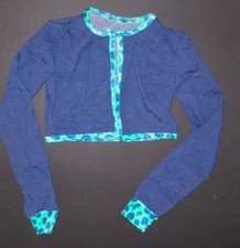 NWOT long sleeve crop jacket dance costume item Medium child leopard aqua denim