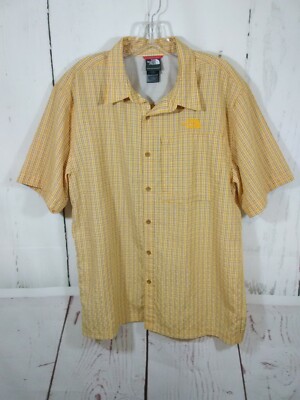 The North Face Shirt Mens L Yellow Tartan Plaid Button Up Casual Short Sleeve
