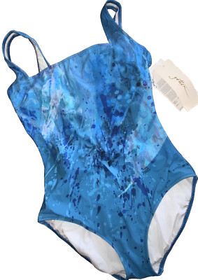 GOTTEX Blue Water paint splash Full Coverage Swimsuit Sz 42 Euro US Sz 6 NWT$169