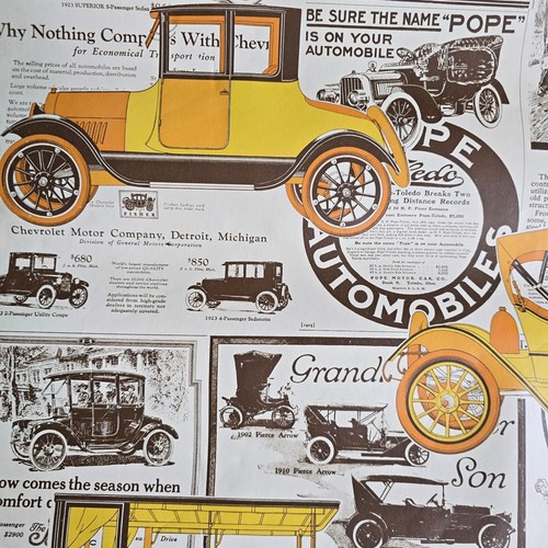 Vintage 1970s Wallpaper Sample Antique Cars & Auto Advertisements Mid-Century - Picture 7 of 12