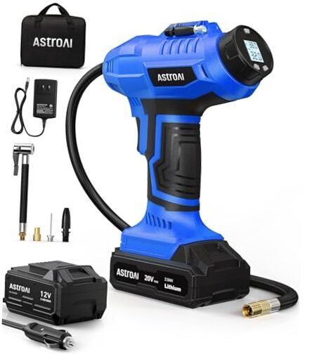 20V Cordless Tire Inflator Air Compressor Rechargeable Battery Powered in Blue