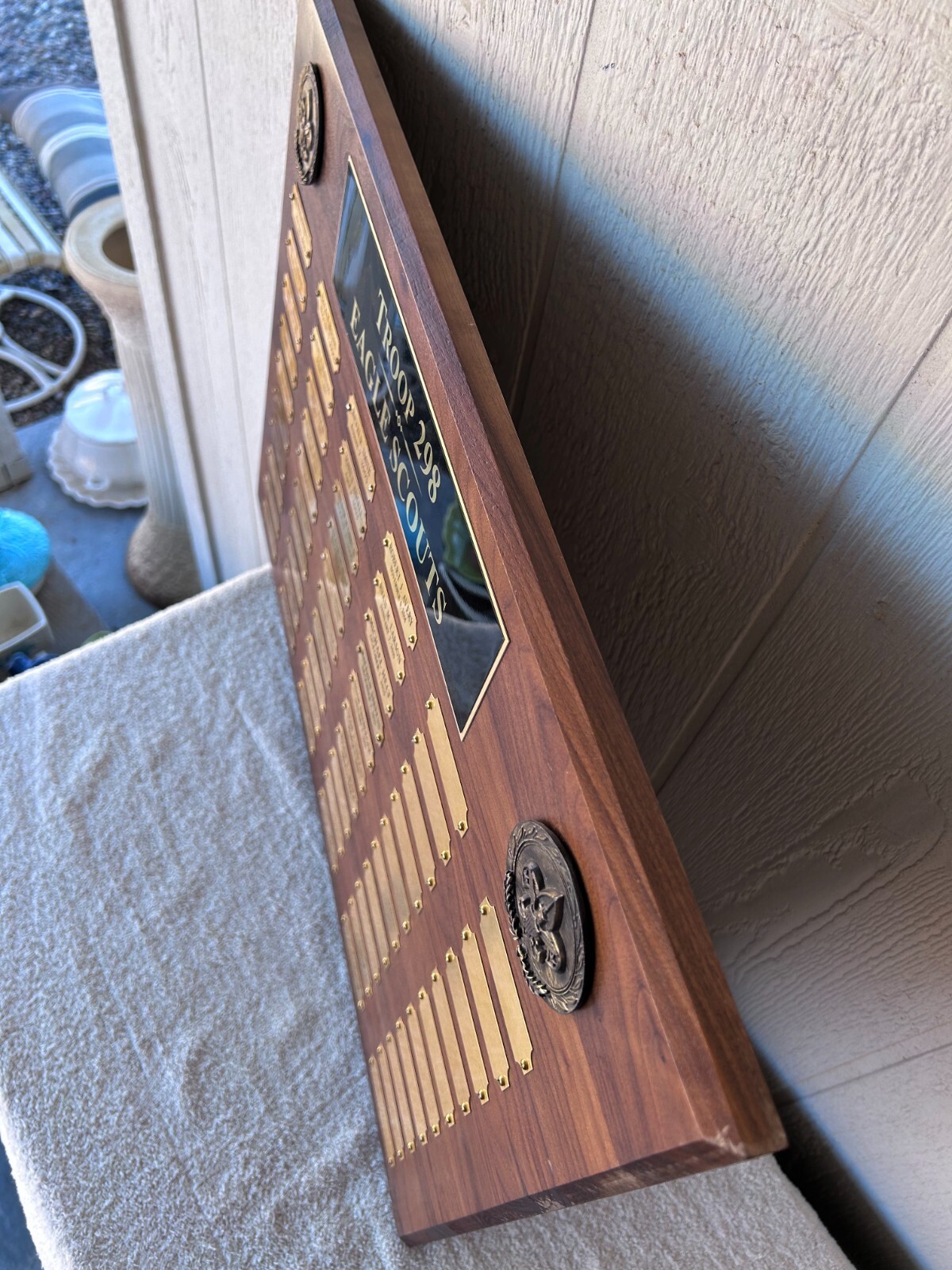 Boy Scouts Troop 298 Eagle Scouts Wood Plaque & 60 Bronze Name Plates