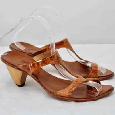 Cydwoq Cone Heels Sandals Slides Brown Leather Hand Crafted in USA Size 36 6