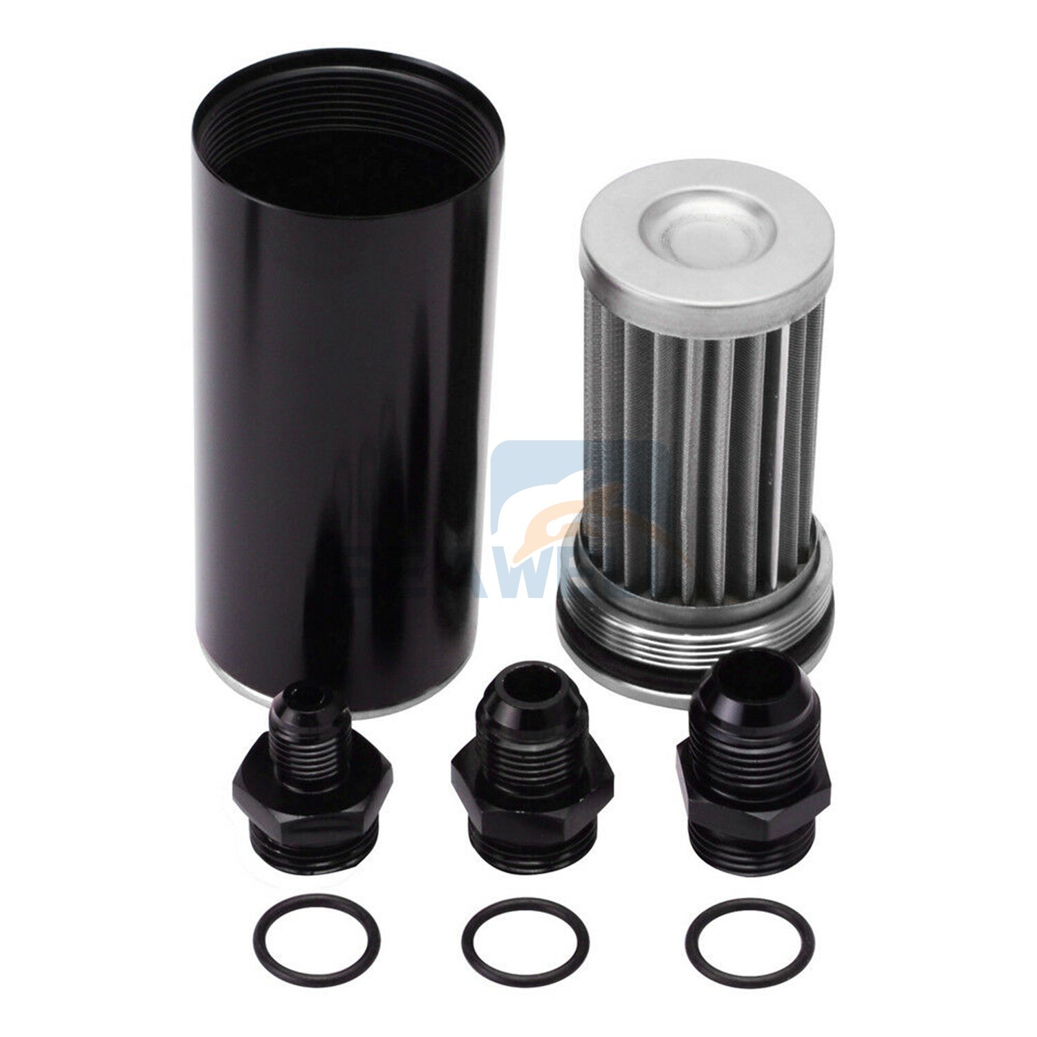 High Flow Racing Inline Fuel Filter 100 Micron Cleanable 2X 6AN 8AN