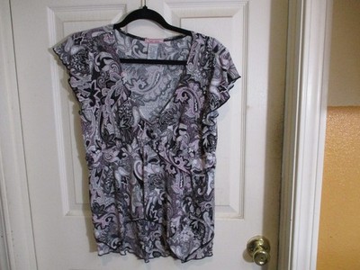 Vol. 1 Petite Pink & Black Paisley Knit Babydoll Top Ruffle Pemplum PXL