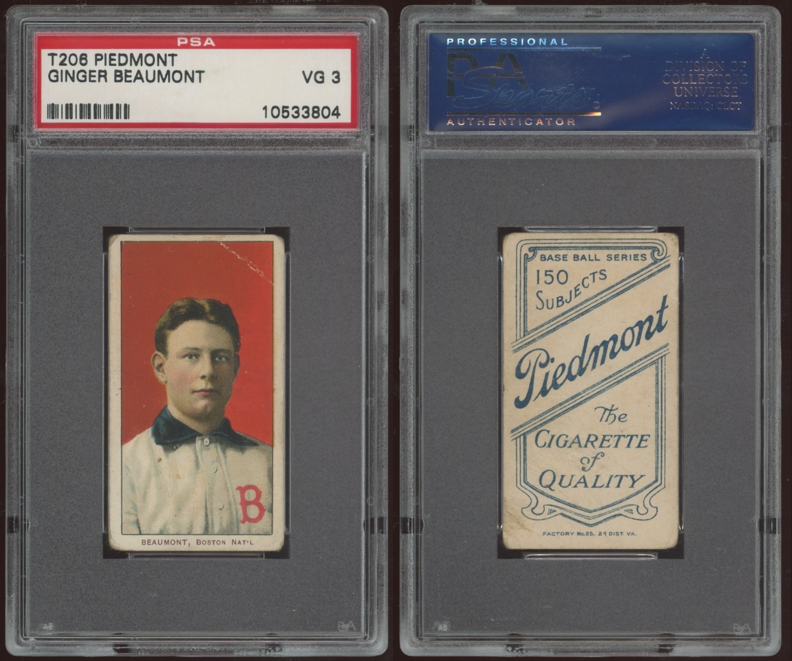 Ginger Beaumont - Boston National - T206 Piedmont 150 - PSA 3 - Portrait