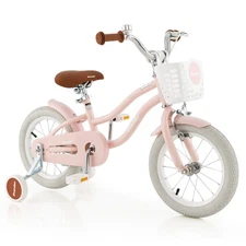 14" Kid's Bike w/Removable Training Wheels & Basket for 3-5 Years Old Pink