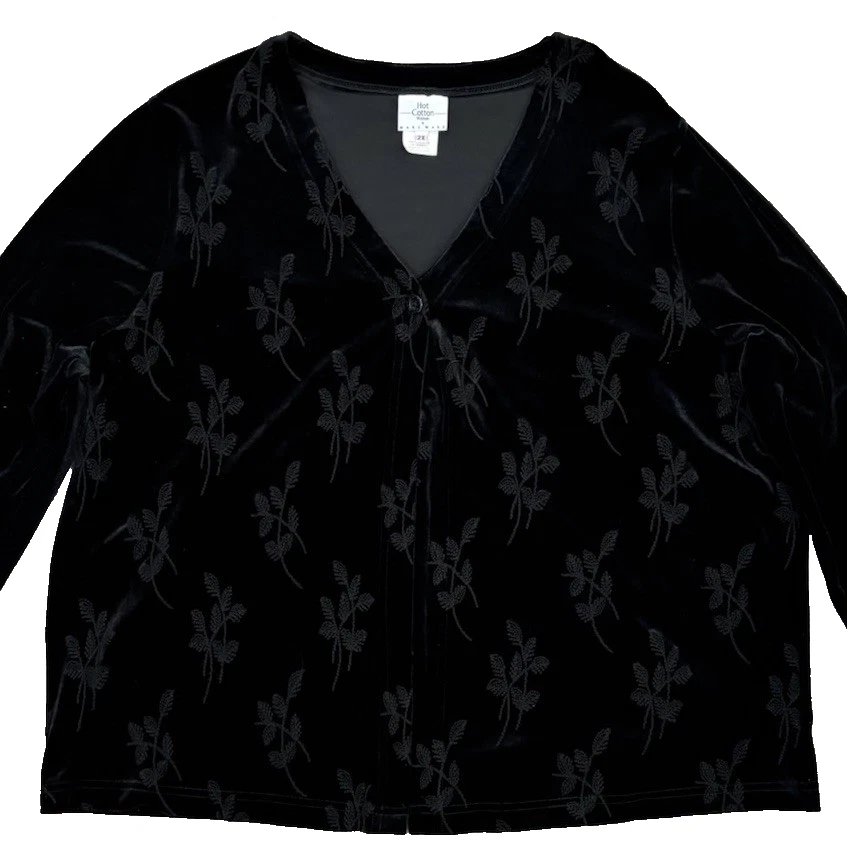 Cárdigan Floral Vintage Algodón Y2K Terciopelo Negro Elastizado Capricho Talla 2X Foto 3 de 4