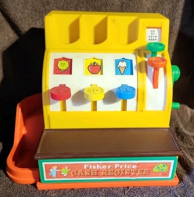 Caja registradora Fisher Price 926 1974 vintage juguete hecho en EE. UU. botones de campana funcionando Foto 2 de 4