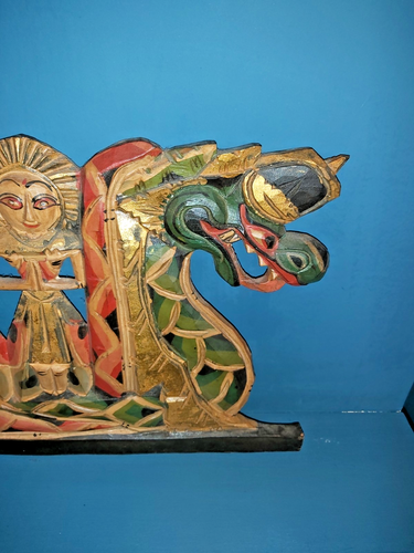 VERY LARGE VINTAGE BALINESE GILDED WOODEN DRAGON BOAT PANEL/PLAQUE - 96cm LONG - Picture 11 of 16