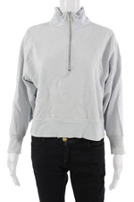 AYR Women Pullover Sweatshirt Light Blue Mock Neck Zip Cotton Size XS