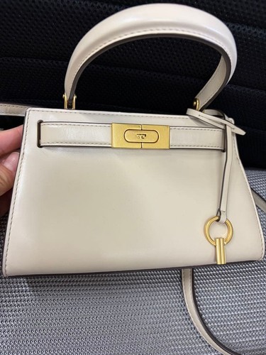 TORY BURCH 2way Leather Logo Mini Hand Tote Crossbody Bag Women off white