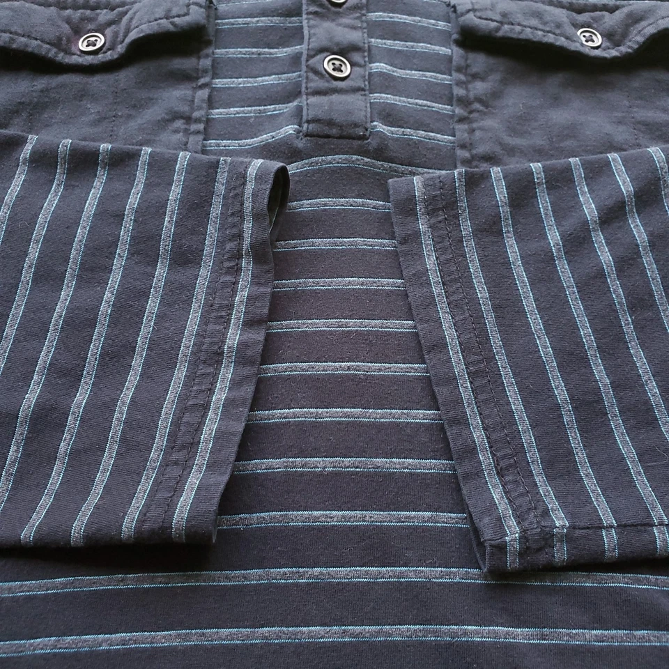 De Colección Point Zero Sudadera con Capucha Para Hombres L Manga Larga Camisa Henley Negra Rayas Patinador Grunge Foto 4 de 4