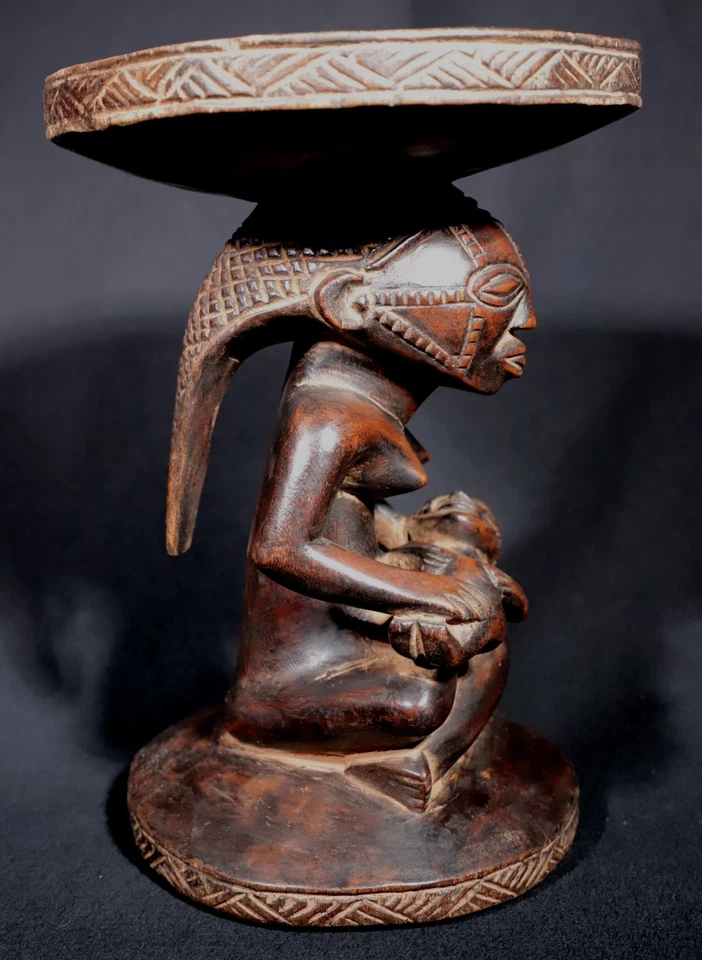 Art Africain Afrique Tribal Africa - Tabouret Tabwa Maternité en Bois - 26 Cms - Photo 3/4