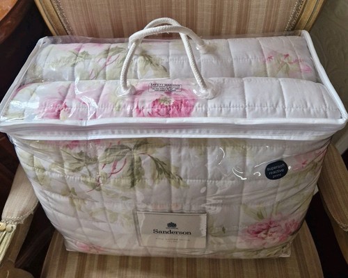 SANDERSON "ADELE" Raspberry/Ivory Floral KING Quilted Bedspread Throw NWT. £340 - Picture 5 of 11