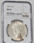 90% SILVER 1922 PEACE DOLLAR NGC MS 62 Slab BIG 0.900 BULLION SPOT MELT VALUE