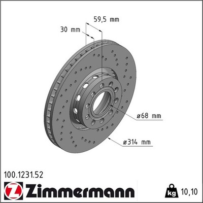 2x Zimmermann 100.1231.52 Bremsscheibe für AUDI A8 A6 C4 100 C4 4A2 4A5 4D2 4D8