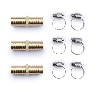 U.S. Solid 5/8'' Brass Hose Barbed Splicer Round Equal Hose Joint W/ Clamps, 3pcs