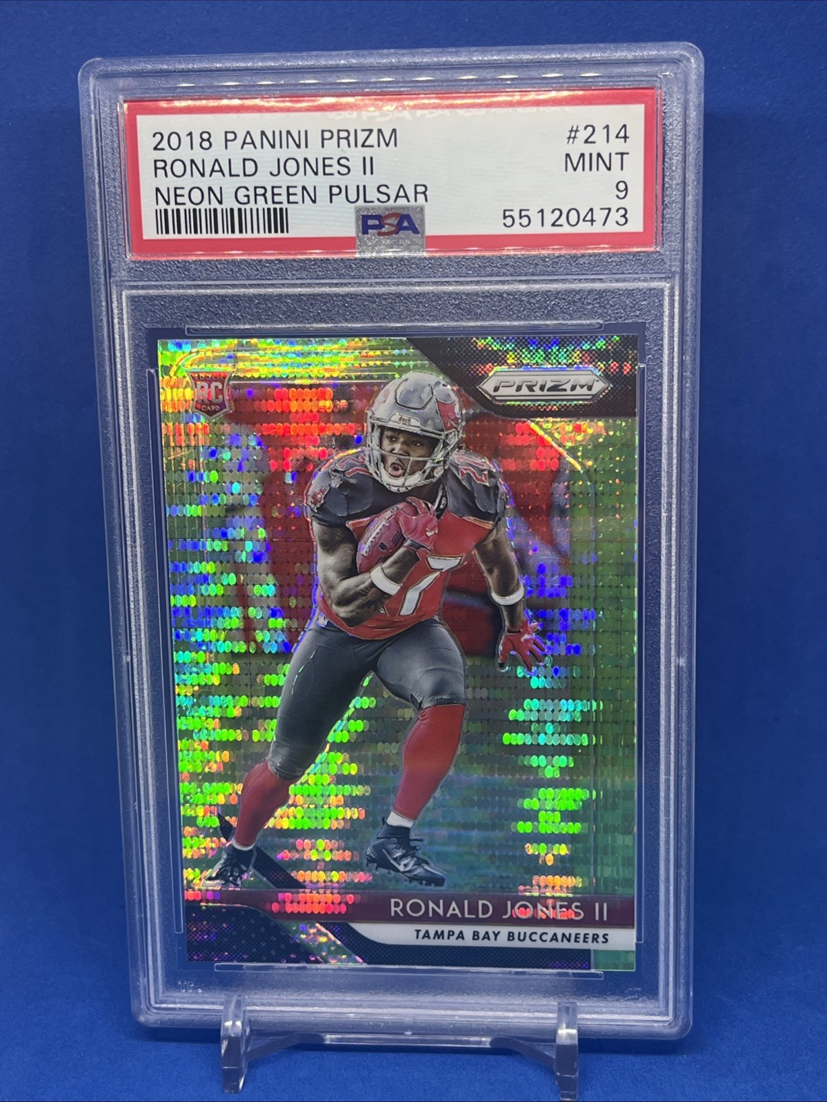 2018 Panini Prizm Rookie Neon Green Pulsar Prizm Ronald Jones II #214 RC PSA 9