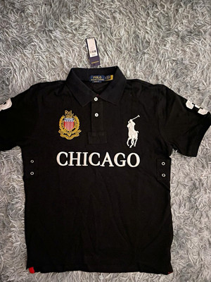 Polo Ralph Lauren Herren Polo Custom Fit M Schwarz Kurzarm Chicago Logo