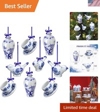 9-Piece Blue  White Chinoiserie Ceramic Ornaments for Luxurious Holiday Decor
