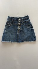 Zara Girls Blue Denim Mini Skirt Size 6 Button Front Elastic Waist Belt Loops
