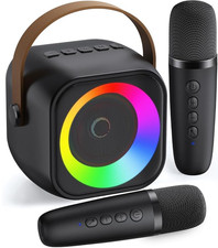 Beilihart Mini Karaoke Machine with 2 Wireless Microphones for Kids Adults Black