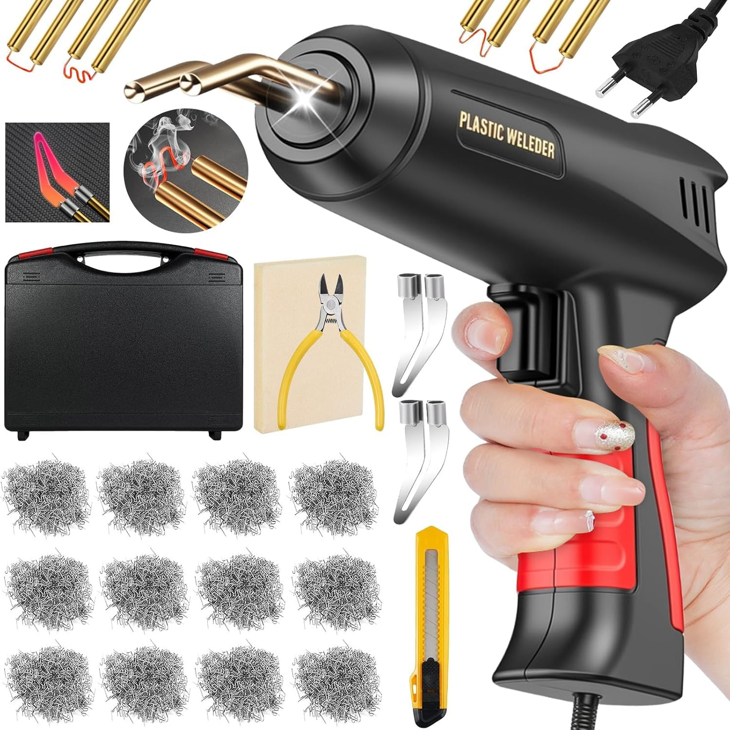 200W Saldatrice per Plastica,Kit Di Riparazione Paraurti Auto Con 900Pcs 6 Tipo 