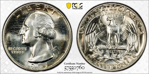 1951 25C PR67+ Silver Proof Washington Quarter - PCGS Gold Shield - Nice Coin