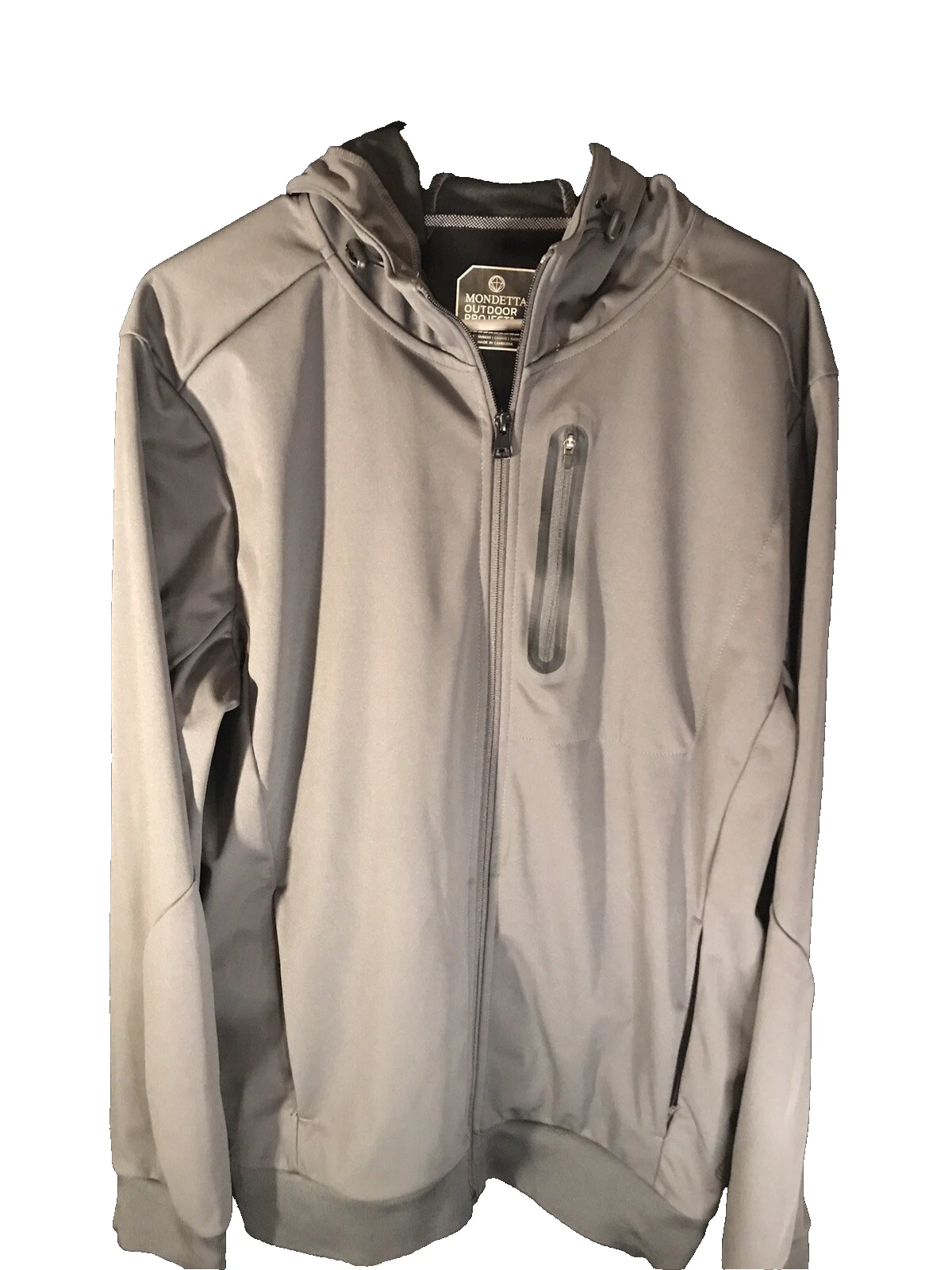 Mondetta Men's Hoodie Jacket, Wind / Water Resistant, Cinchable Hood Large Gray