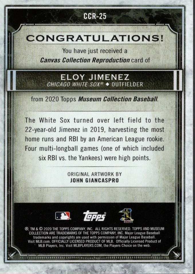 2020 Topps Museum Canvas Reprints #CCR25 Eloy Jimenez BB - Image 2 of 2