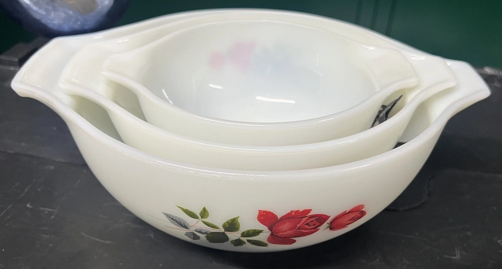 Vintage JAJ Pyrex Set of 3 Cinderella Bowls June Rose Nesting Mixing Pouring
