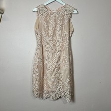 REISS Roxana Sheer Lace Bodycon Dress Blush Pink Sleeveless UK 12 US 8