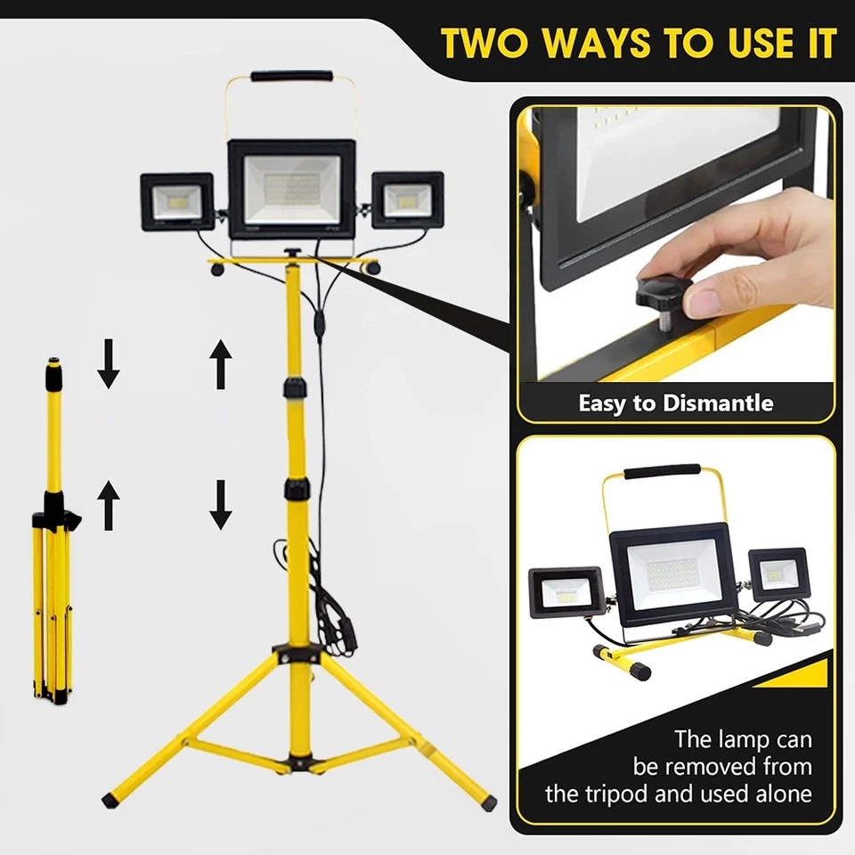 LED Arbeitsleuchte Baustellenleuchte Strahler Fluter 3-Kopfe mit Stativ Stecker, - Bild 3 von 4
