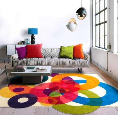 Neu Luxus Hand TuftedBubbles Teppiche Bunte Kreise Design Wolle Teppich Scape...