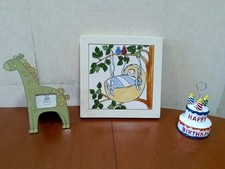 Baby Boy Nursery Decorative Tile, Dinosaur Frame, Birthday Cake Photo Holder