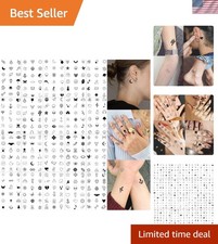 28 Sheets 504 PCS Nontoxic Temporary Tattoos - Cute Black Designs for All Ages