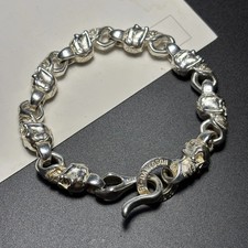 Tibetan Silver Men's Skull Bracelet Punk Street Rock Silver Plated Bracelet