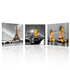 KREATIVE ARTS - 3 Panel Paris Effiel Tower Canvas Painting Picture City Build...