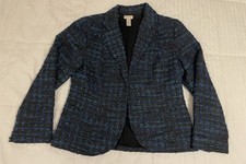 Chico s Blue Grotto Black Houndstooth Tweed Jacket Open Blazer Office Size 1 M/L