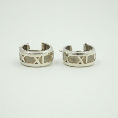 Tiffany & Co. Atlas Roman Numeral Italy Hoop Earrings Sterling Silver No Box - 第 1/4 張圖片