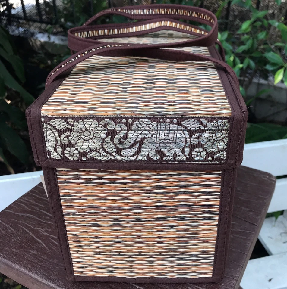 Natural Reed Hand Woven Handbag Multi-Purpose Box Elephant Side Eco-Friendly  - Image 4 of 4