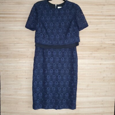 ALC A.L.C. midnight blue Lace Flower Skirt Blouse dress set sz 8 silk lined  | eBay